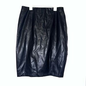 Kaufmanfranco Women Black Faux Leather Over Knee Midi Skirt